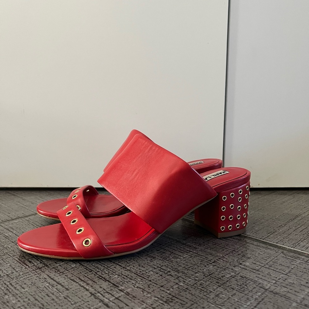 Karl Lagerfeld Red Studded Block Heel Mules